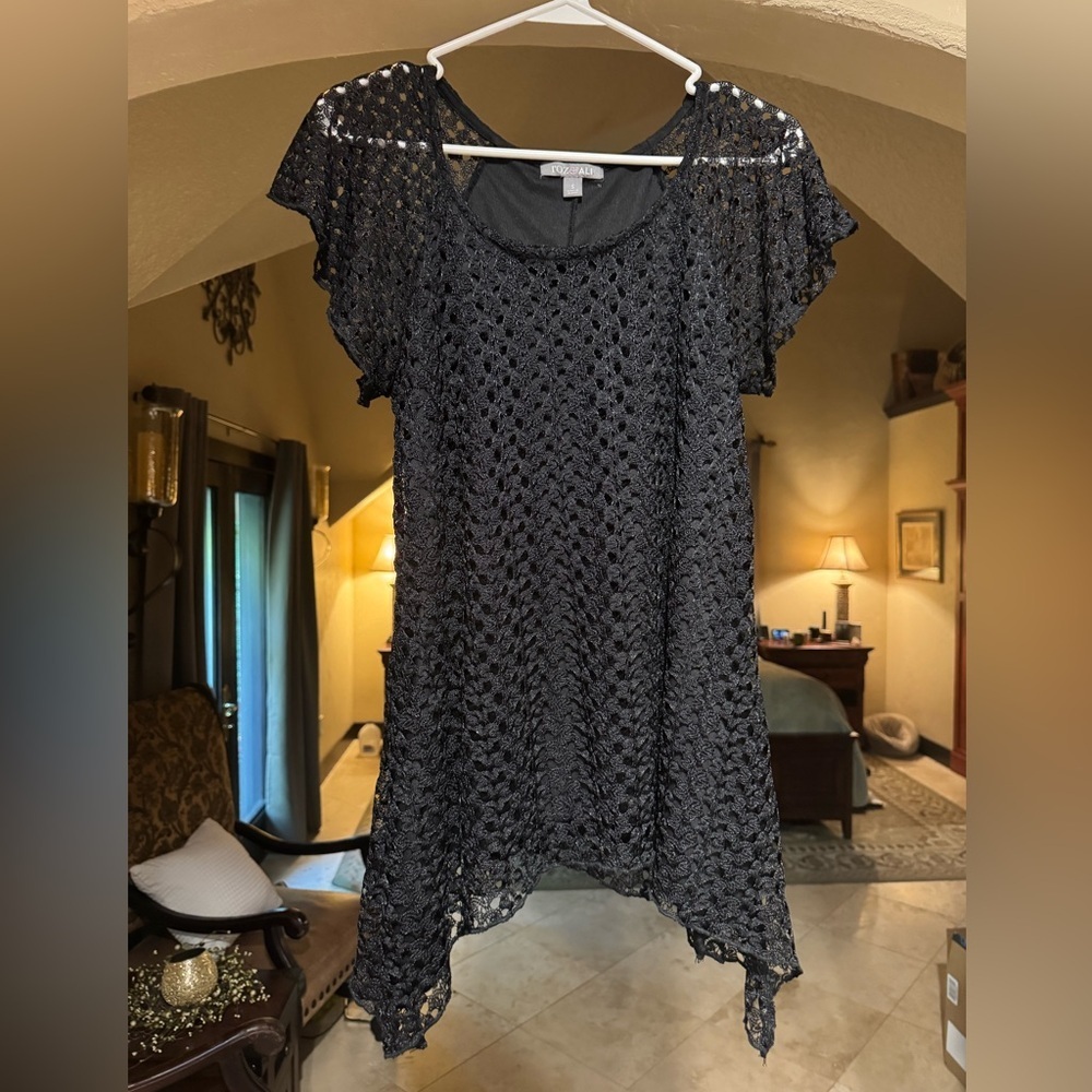 Roz & Ali Black Crochet Overlay Top